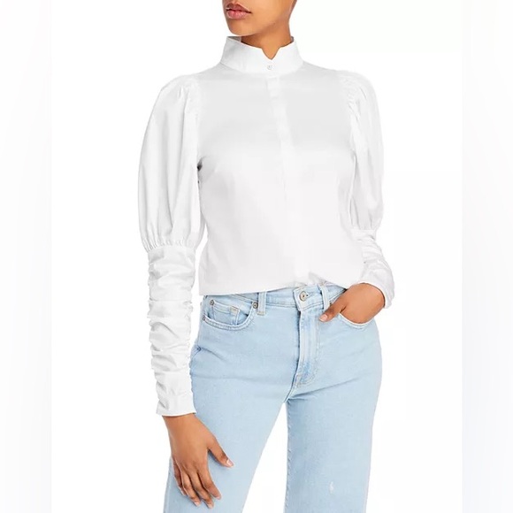 NEW Anthropologie X Notes du Nord Nila Puff-Sleeve white button down blouse top - Picture 3 of 14